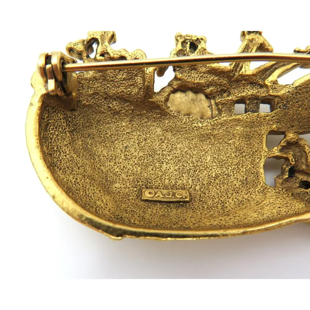 Vintage AJC Noah's Ark Brooch Gold Tone Biblical Pin Signed American Jewelry Co